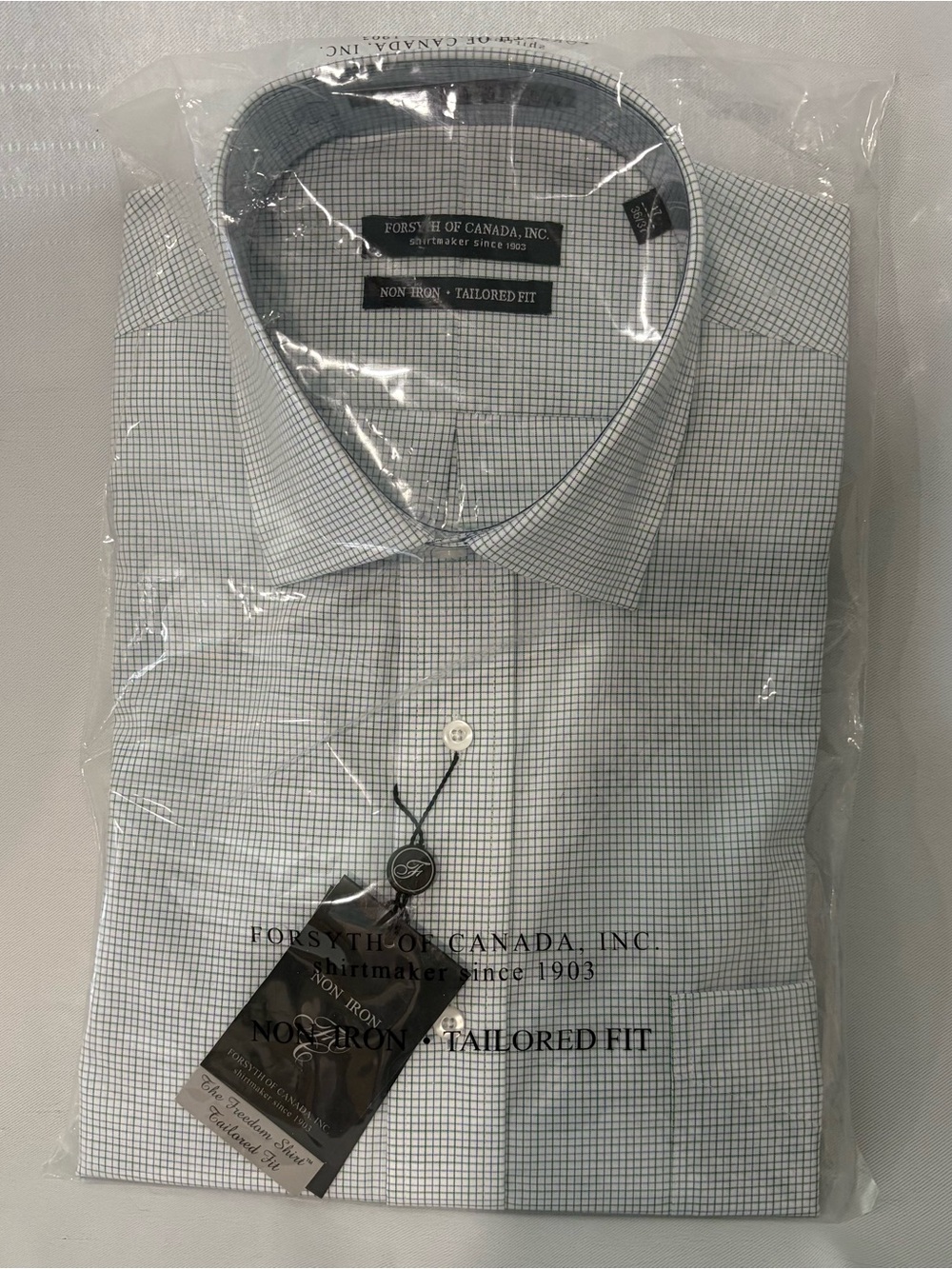 Forsyth of Canada Men's Light Blue Checked Tailored Fit Dress Shirt